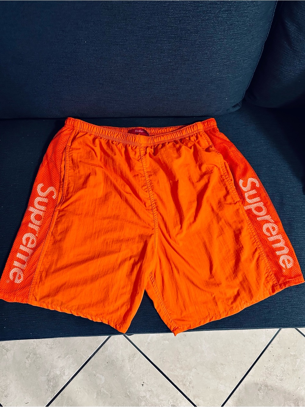 Supreme Bright Orange Men’s Swim Trunks with Side Logos Size Medium Rare Gem